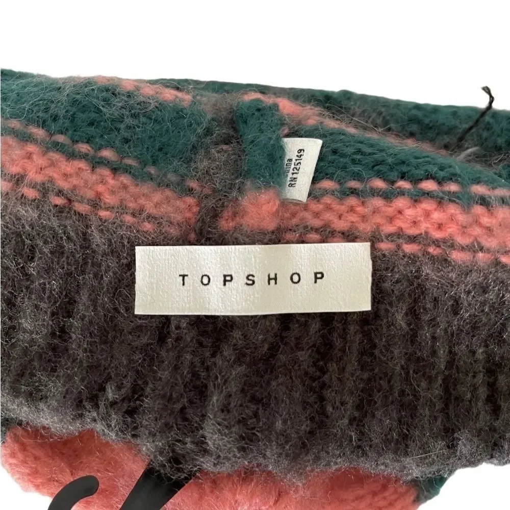 NWT Topshop fuzzy brushed stripe‎ beanie hat NEW 390